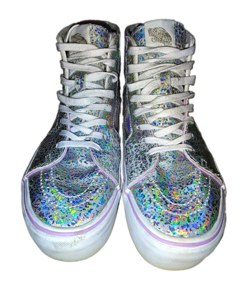 Vans Sk8-Hi Holographic Glitter Psychedelic Swirl High Top Sneakers Womens 11